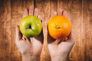 Comparison of apples with oranges. Apples & Oranges