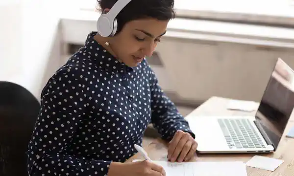 Woman working on translation